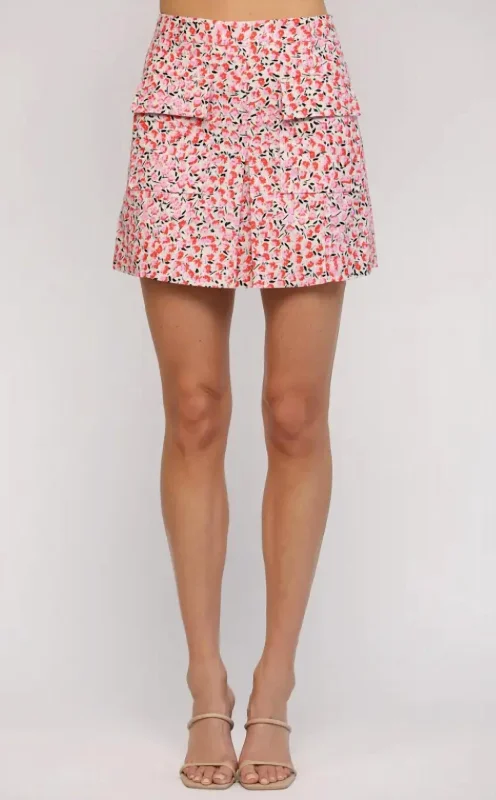 Floral Print Mini Skirt In Pink