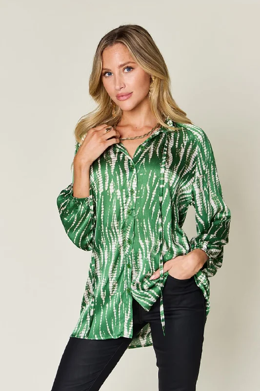 Full Size Printed Button Up Long Sleeve Shirt