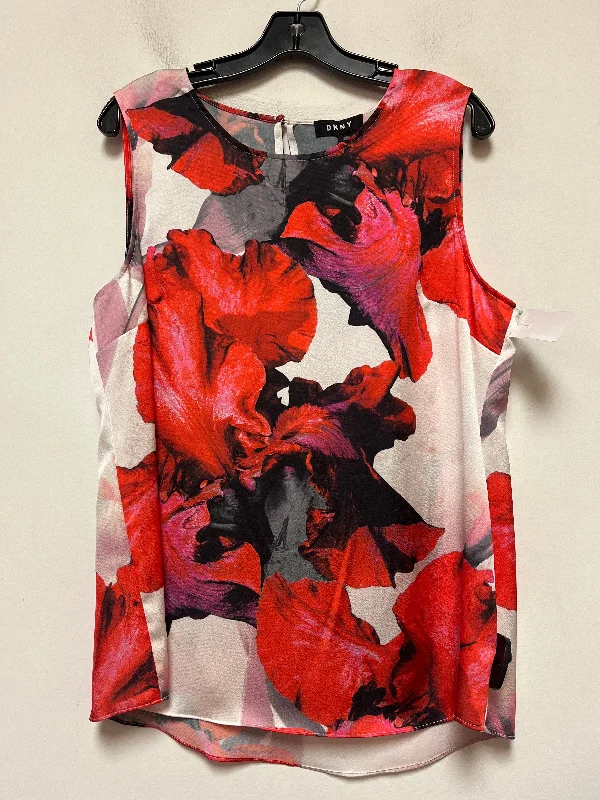 Top Sleeveless By Dkny In Floral Print, Size: L