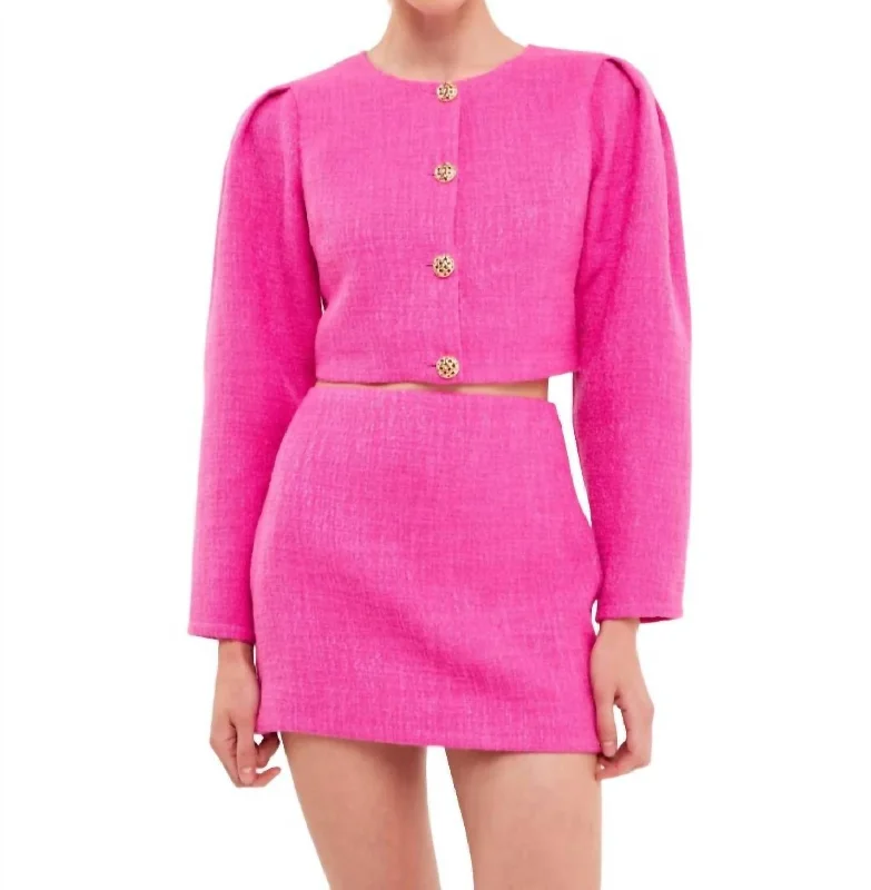 Tweed Mini Skirt In Hot Pink