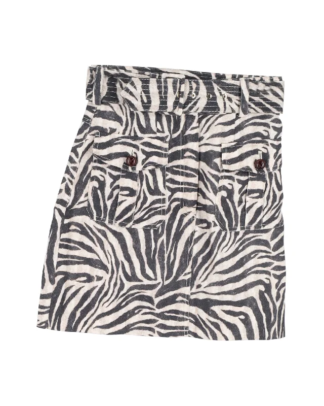 Zimmermann Zebra Print Mini Skirt in Black and White Linen