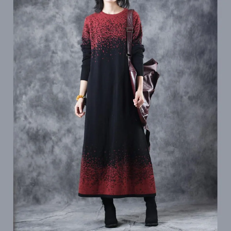 cozy black red sweater dress oversized o neck winter dresses Elegant A line skirts winter dress