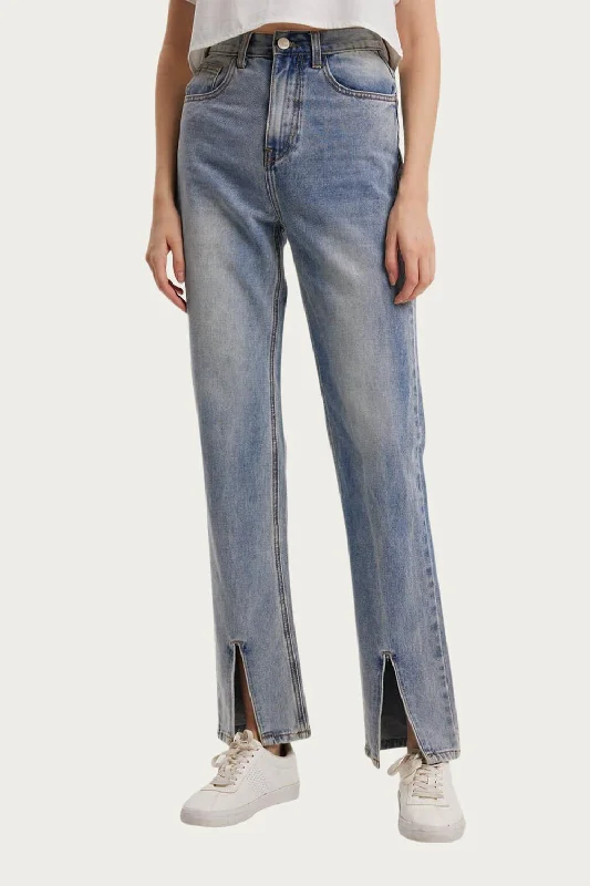 High-Rise Split Hem Jeans In Blue