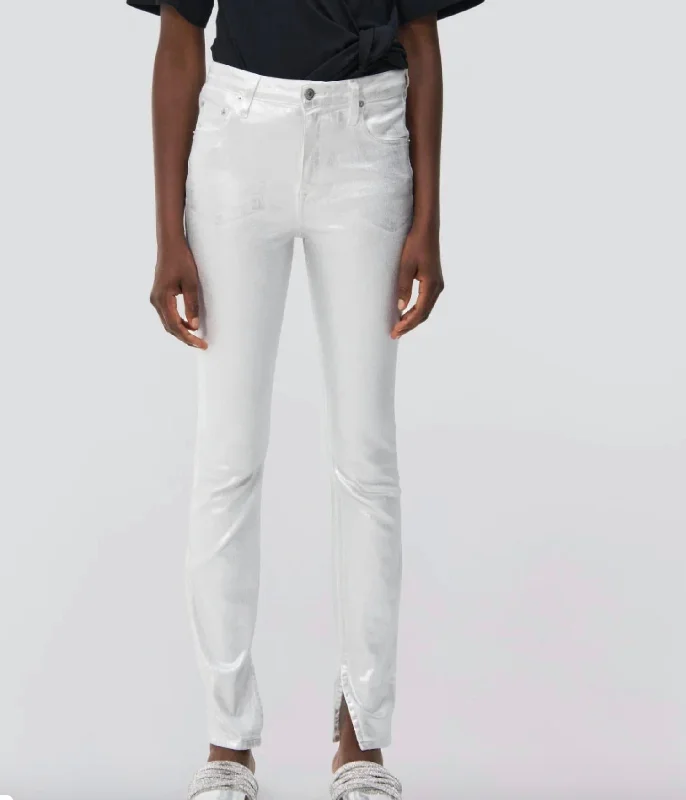 Rae High Rise Coated Jeans In Silver