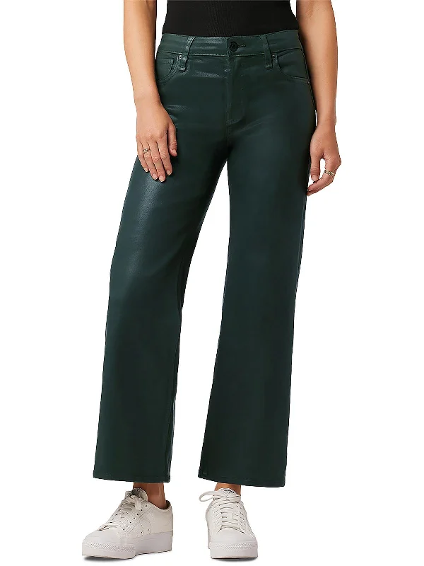 Womens Cropped Coated Wide Leg Jeans