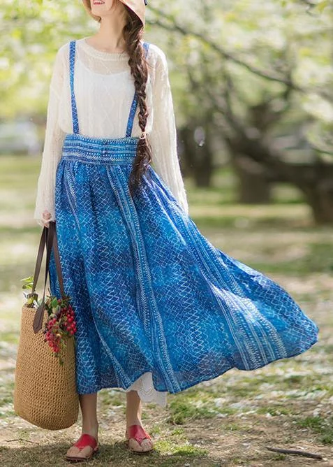 Women's Summer 2021 New Dress Blue Print Strap Skirt Swing Skirt