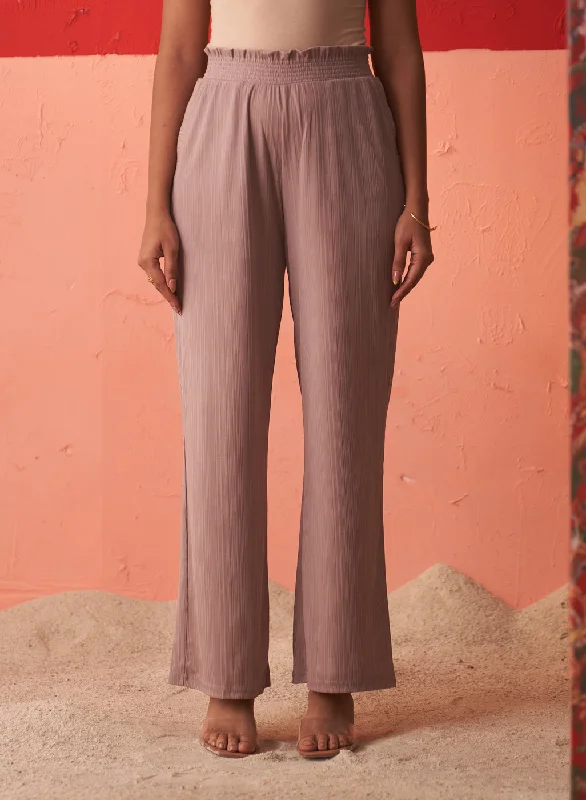 Pink Straight Fit Palazzo with Smocking Waist Band