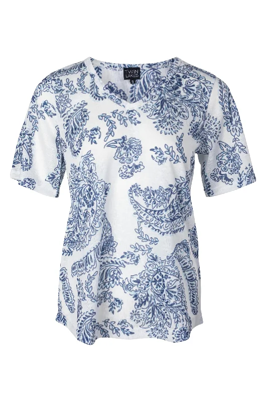 Printed Slub Top | BLUES PAISLEY | 6793A1