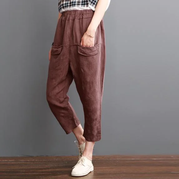 Burgundy Crop Pants Linen Pants Trousers