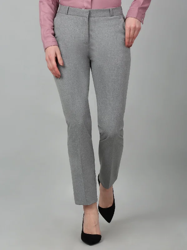 Women's Formal Flat Front Grey   Full length Mid rise Trousers