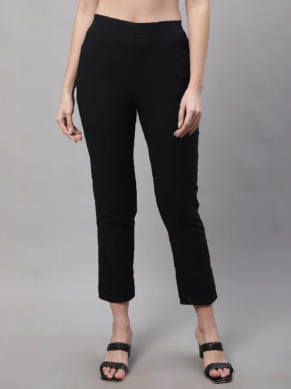 Women's Casual Regular Fit Black Flat Front Mid rise Ethnic Pant