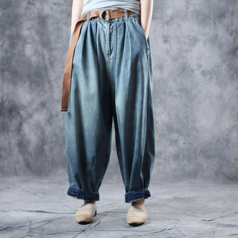 Loose 2021 denim blue cotton leisure travel harem pants