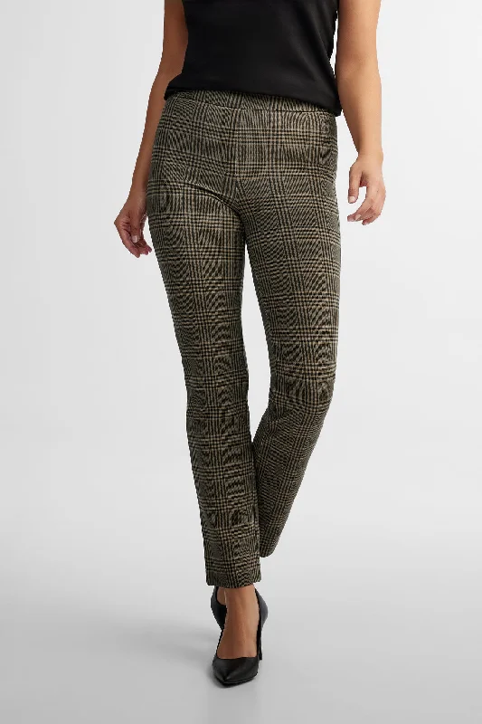 Pantalon ''pull-on'' jambe droite à carreaux - Femme