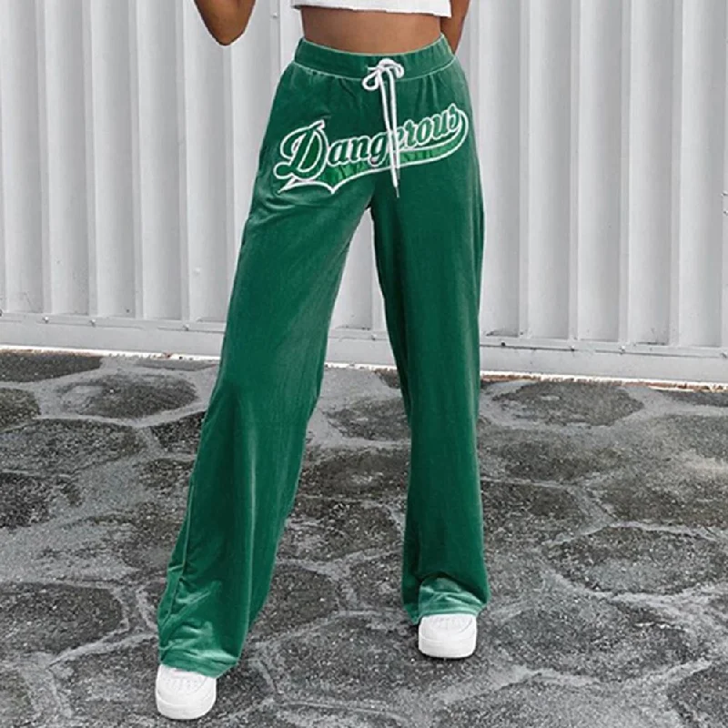 Amy Fashion - Loose Track Jogging Solid Color Tie Wrap Trousers