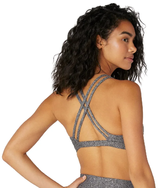 Beyond Yoga Double Back Alloy Speckled Bra Black/White Shiny Mauve Speckle