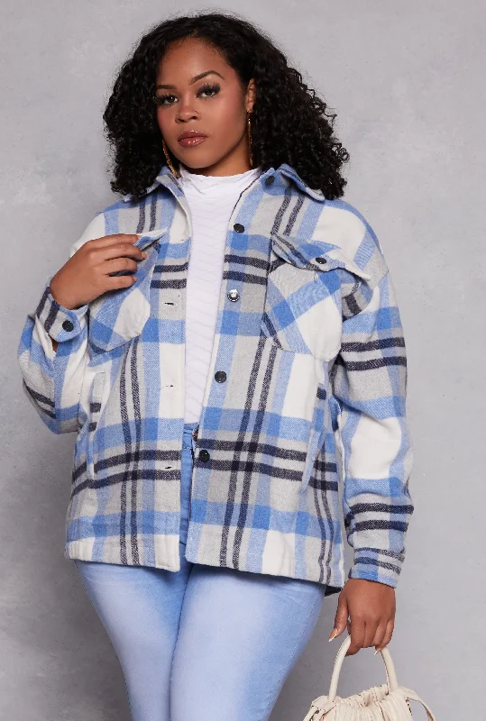 Plus Size Brushed Knit Plaid Shacket