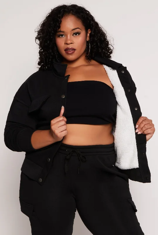 Plus Size Snap Button Front Shacket