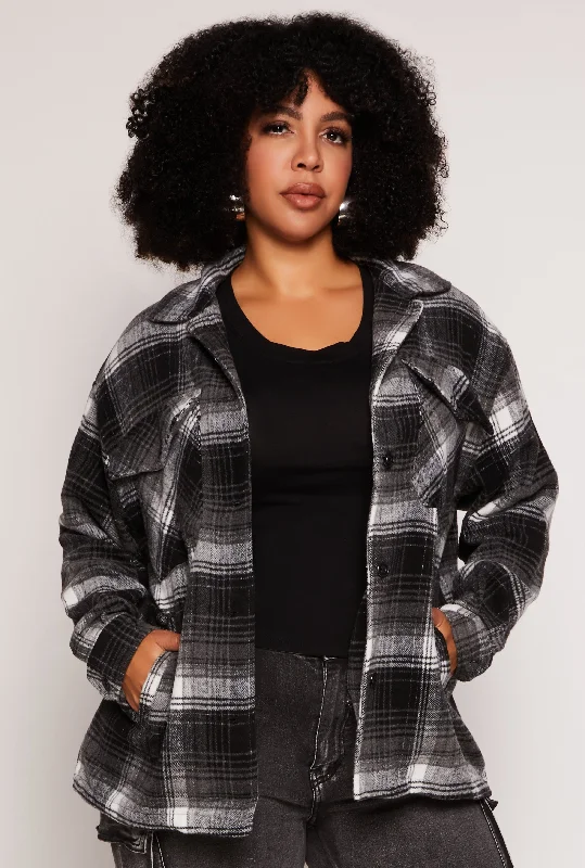 Plus Size Brushed Knit Plaid Shacket