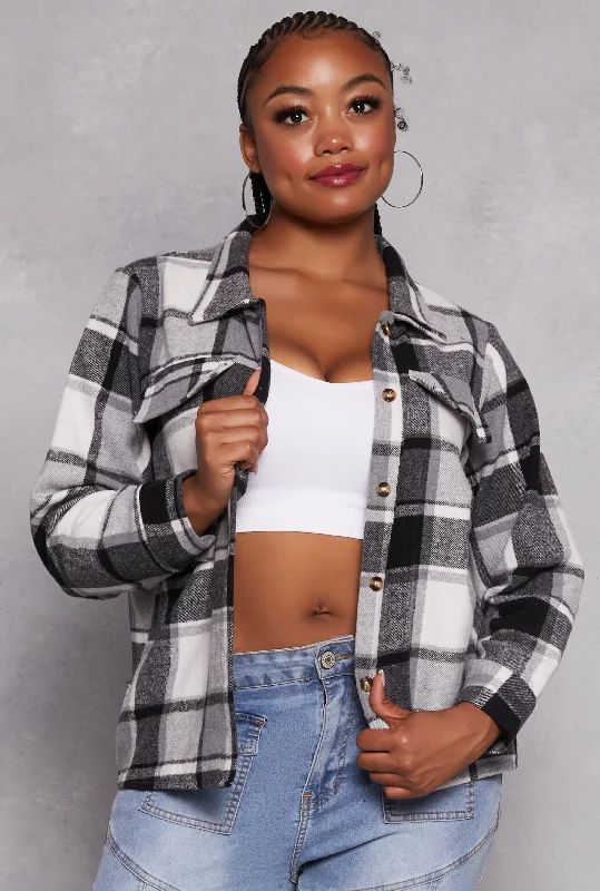 Plus Size Plaid Flap Detail Flannel Shacket