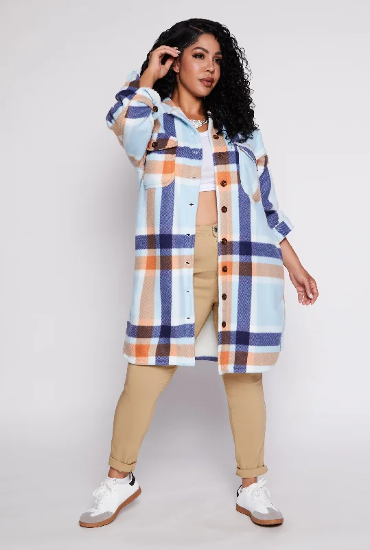 Plus Size Plaid Button Front Long Shacket