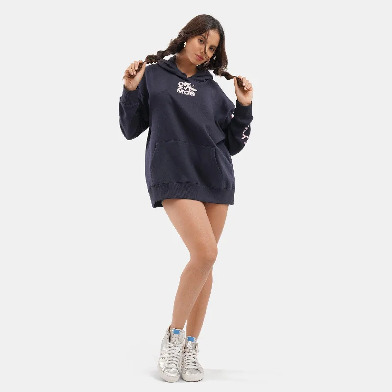 Breathe and Buzz Regular Fleece Hoodie in Navy - Womens