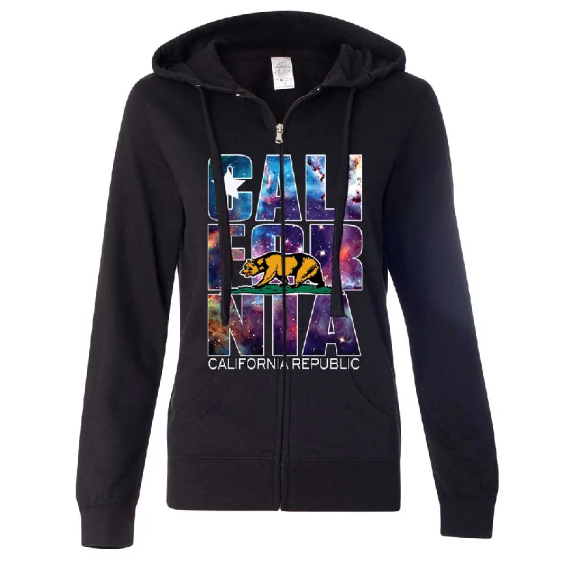 California Cosmic Flag Logo In Space Galaxy Ladies Zip-Up Hoodie