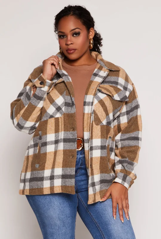 Plus Size Brushed Knit Plaid Shacket