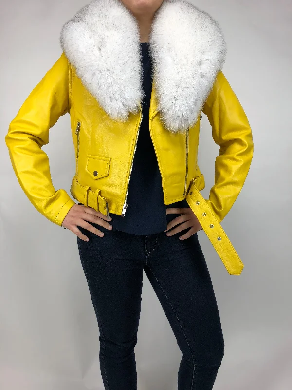 Women's Classic Biker Yellow With Fox Collar [ SLIM FIT ]