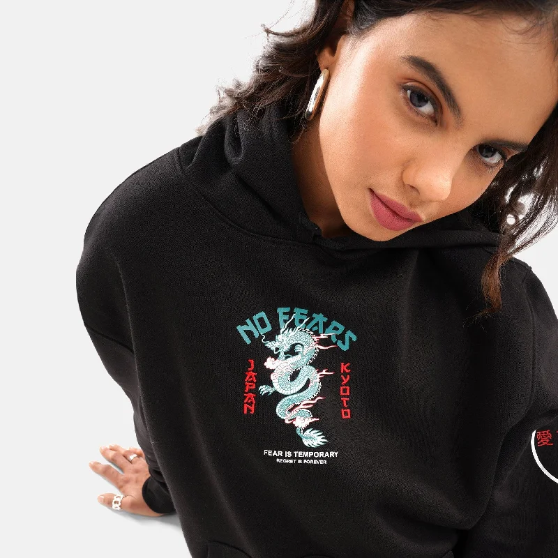 Dragon Regular Fleece Hoodie in Black - Womens