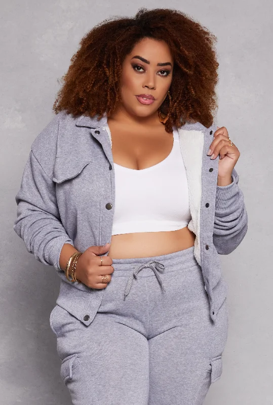 Plus Size Snap Button Front Shacket