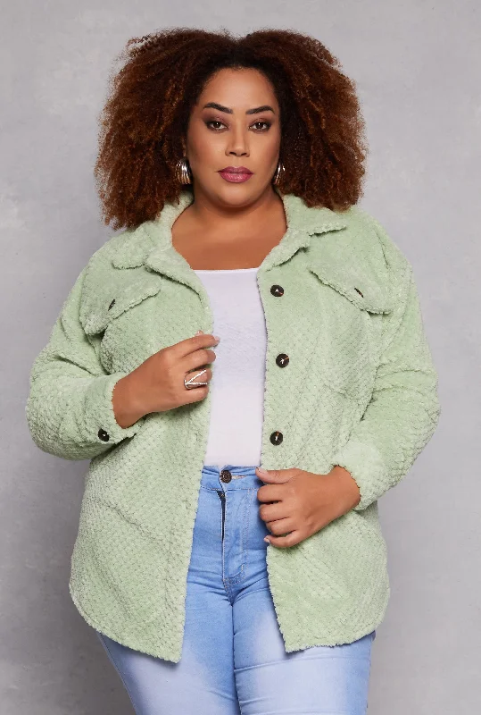 Plus Size Quilted Teddy Shacket