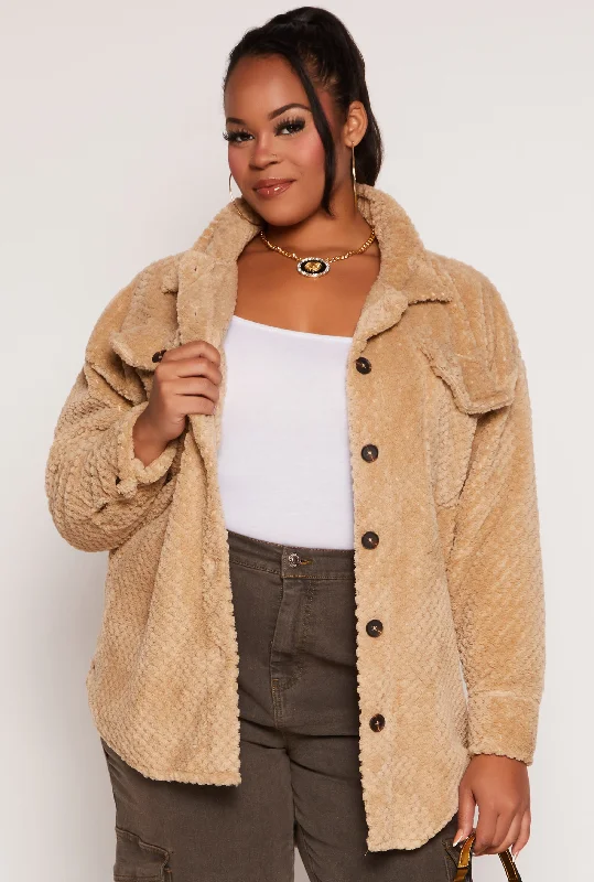 Plus Size Quilted Teddy Shacket