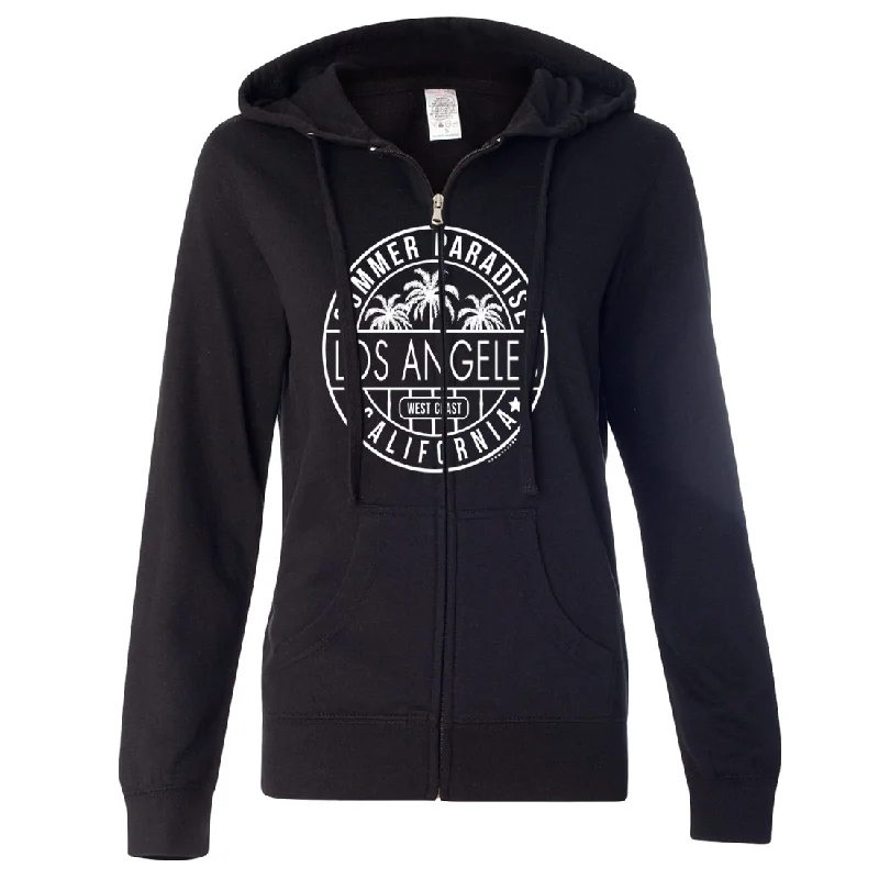 Los Angeles California West Coast Ladies Lightweight Fitted Zip-Up Hoodie