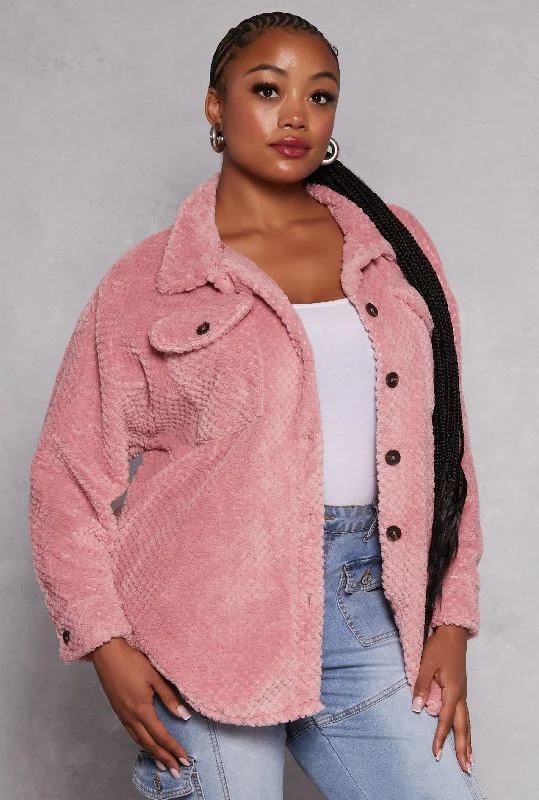 Plus Size Quilted Teddy Shacket