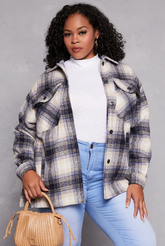 Plus Size Brushed Knit Plaid Shacket