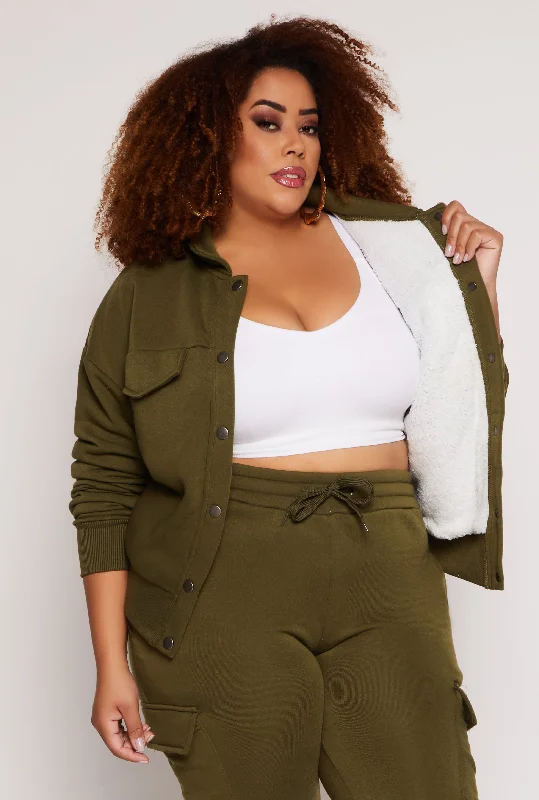 Plus Size Snap Button Front Shacket