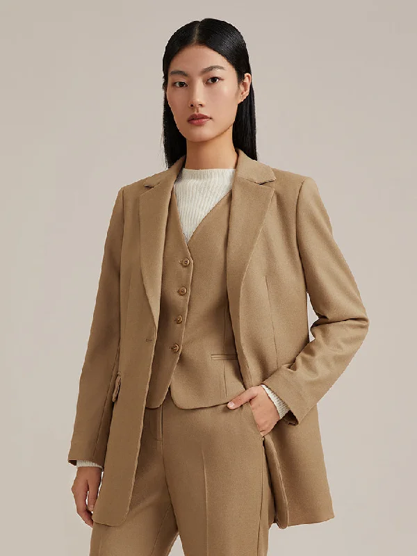 Khaki One Button Woolen Women Blazer