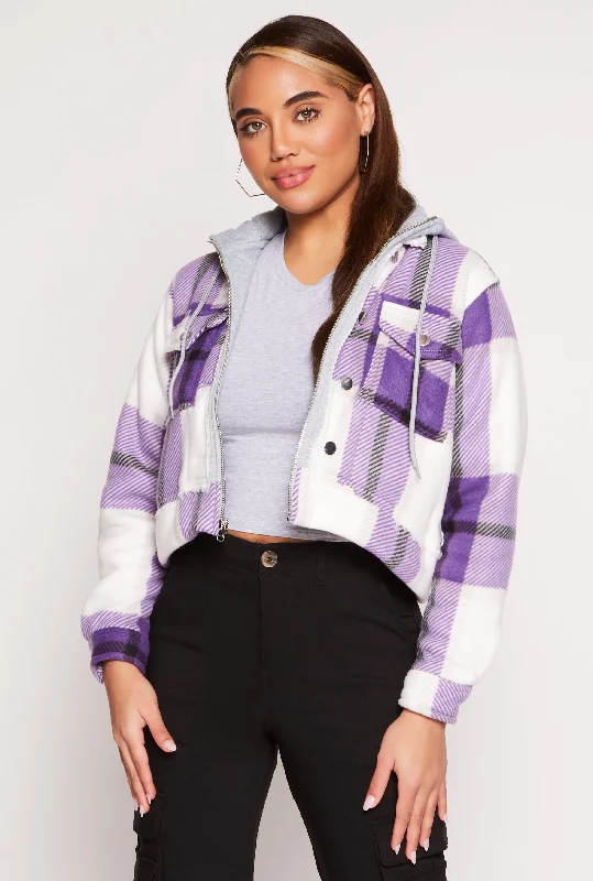 Plaid Sherpa Lined Hooded Jacket