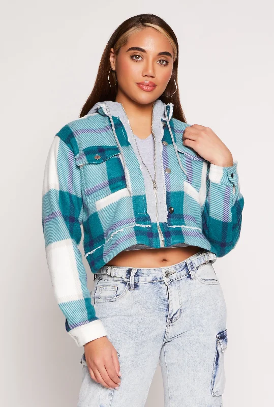 Plaid Sherpa Lined Hooded Jacket