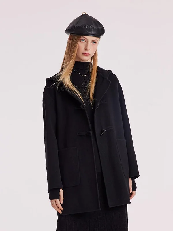 Tencel Woolen Horn Button Double Face Women Coat