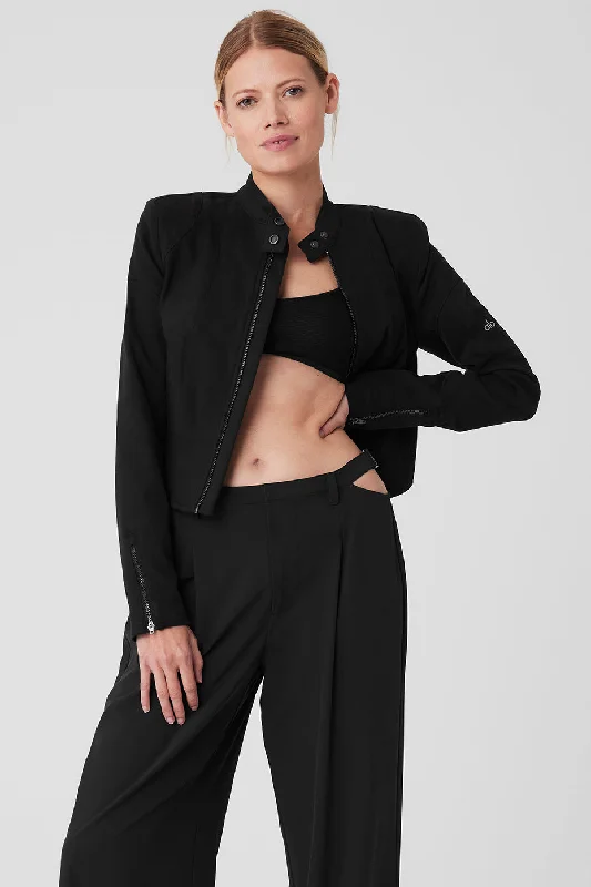 Cropped Full Throttle Moto Jacket - Black