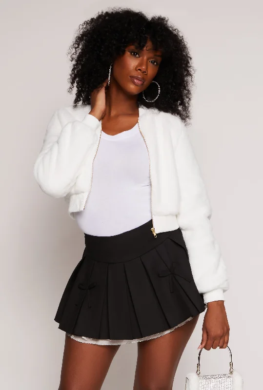 Faux Fur Zip Front Bomber Jacket