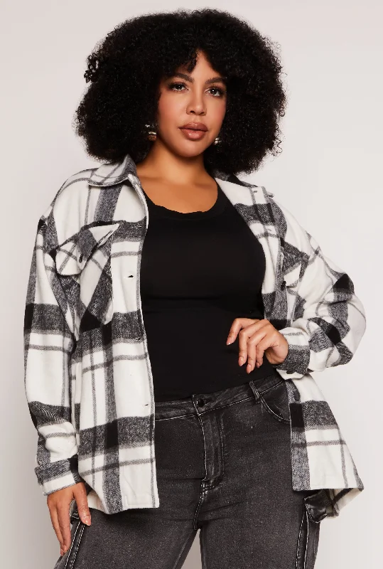 Plus Size Brushed Knit Plaid Shacket