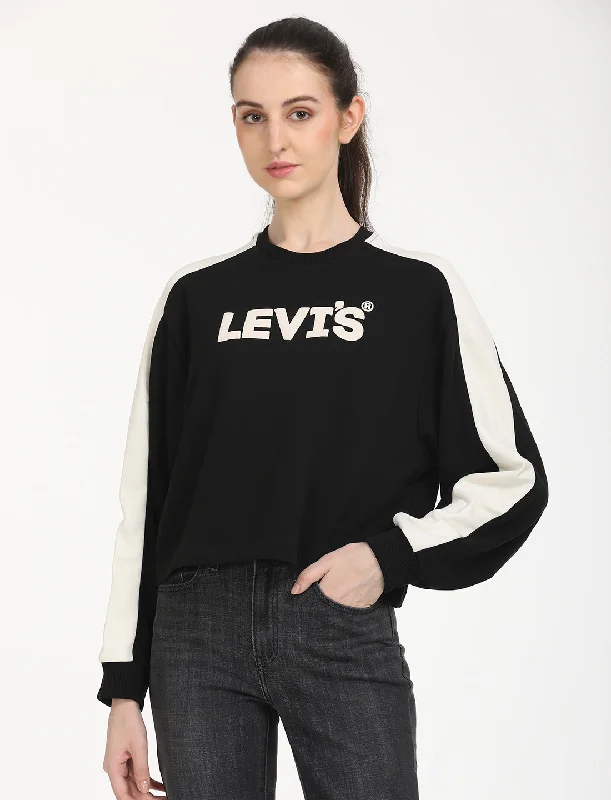 Women's Brand Logo Black Crew Neck Sweatshirt