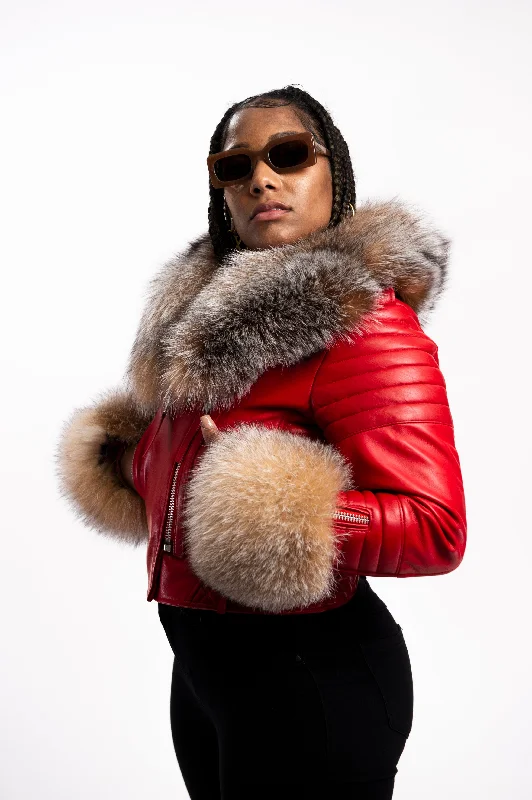 Women's Jay Biker Red Full Fox Fur [Crystal Fox]