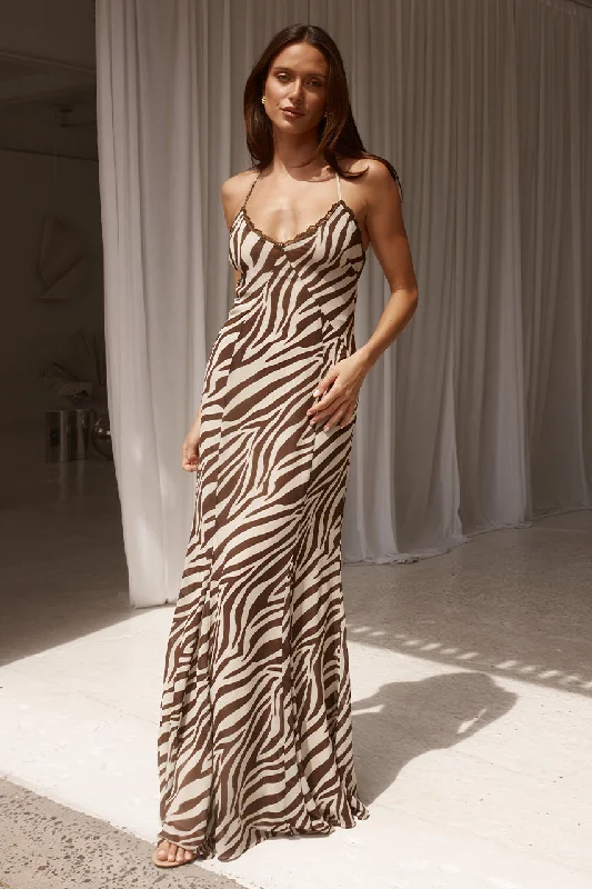 AMINAH MAXI DRESS - ZEBRA CHOCOLATE