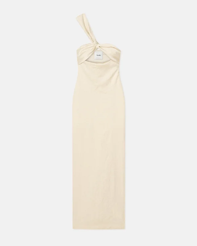 Maseco - Twisted Crisp-Satin Maxi Dress - Creme