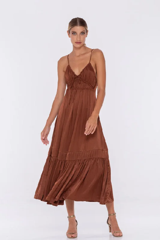 On My Way Bark Satin Midi Dress