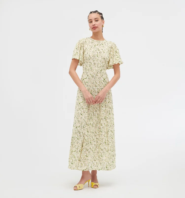 The Dominique Dress - Yellow Basketweave Vine