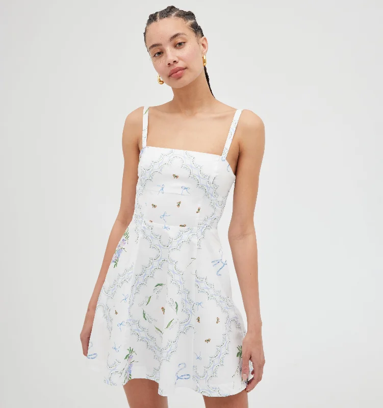 The Margot Mini Dress - White Floral Patchwork